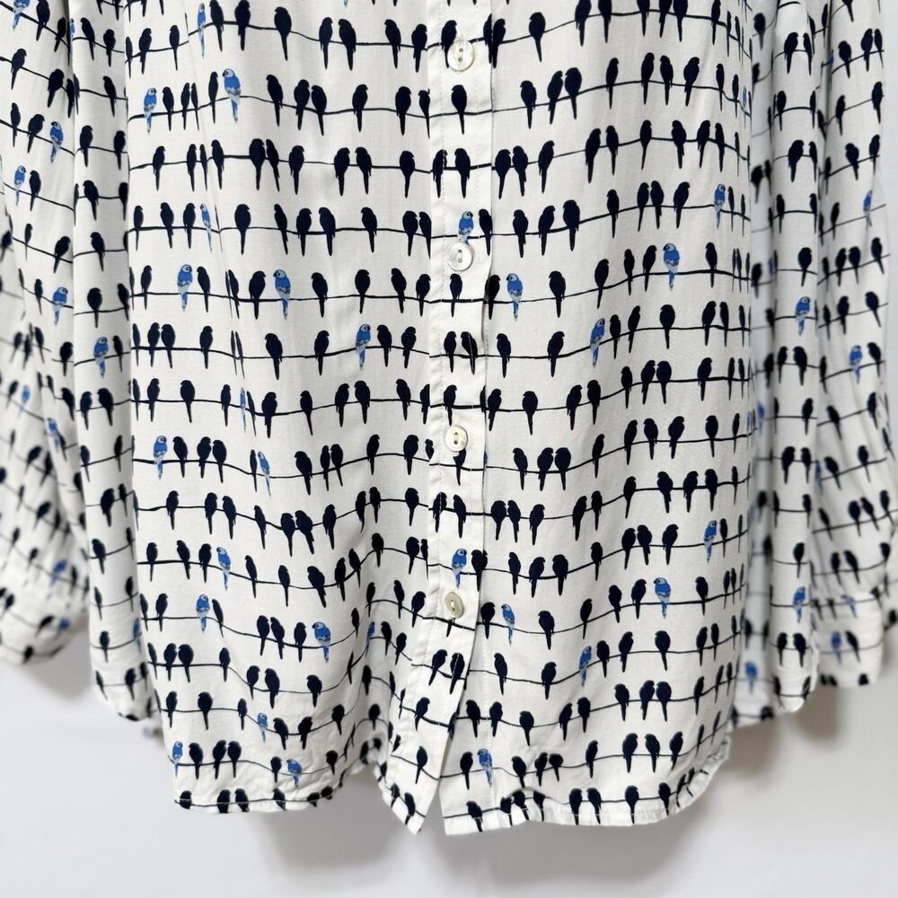 Jane and Delancey Womens Plus 1X Bird Print Button Up Shirt Roll Tab Sleeve Top - Picture 3 of 11